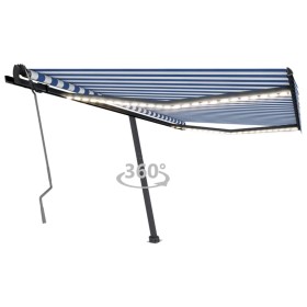 Tenda da Sole Retrattile Manuale con LED 400x350 cm Blu Bianco