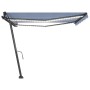 Tenda da Sole Retrattile Manuale con LED 400x350 cm Blu Bianco