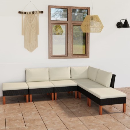 Set Divani da Giardino 6 pz con Cuscini in Polyrattan Nero