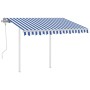 Tenda da Sole Retrattile Manuale con Pali 3x2,5 m Blu e Bianca