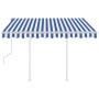 Tenda da Sole Retrattile Manuale con Pali 3x2,5 m Blu e Bianca