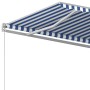 Tenda da Sole Retrattile Automatica e Pali 4,5x3 m Blu e Bianca