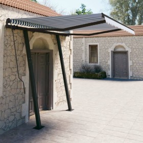 Tenda da Sole Retrattile Automatica con Pali 3x2,5m Blu/ Bianca