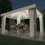 Gazebo con Tende e Stringa di Luci LED 4x3 m Bianco Crema