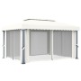 Gazebo con Tende e Stringa di Luci LED 4x3 m Bianco Crema