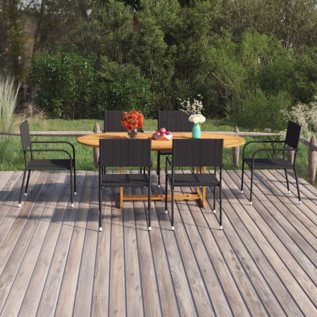 Set Mobili da Pranzo per Giardino 7 pz in Polyrattan Nero