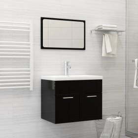 Set Mobili da Bagno Nero Lucido in Truciolato