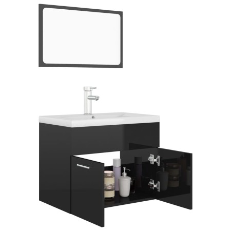 Set Mobili da Bagno Nero Lucido in Truciolato