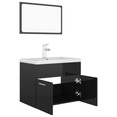 Set Mobili da Bagno Nero Lucido in Truciolato