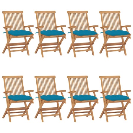 Sedie da Giardino con Cuscini Celesti 8 pz in Massello di Teak