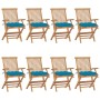 Sedie da Giardino con Cuscini Celesti 8 pz in Massello di Teak