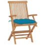 Sedie da Giardino con Cuscini Celesti 8 pz in Massello di Teak