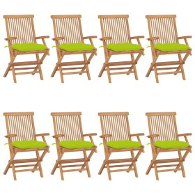 Sedie Giardino con Cuscini Verde Chiaro 8pz Legno Massello Teak