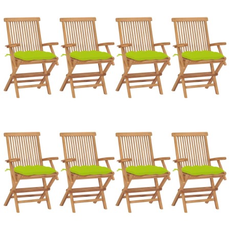 Sedie Giardino con Cuscini Verde Chiaro 8pz Legno Massello Teak