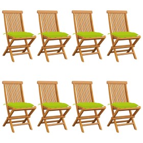 Sedie da Giardino e Cuscini Verde Brillante 8 pz Massello Teak