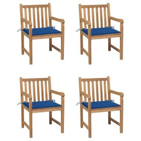 Sedie da Giardino 4 pz con Cuscini Blu Reale Massello di Teak