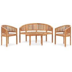 Set Salotto da Giardino 4 pz Design Curvo in Massello di Teak