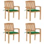 Sedie da Giardino Impilabili 4 pz con Cuscini Massello di Teak
