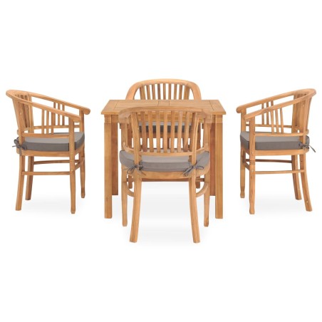 Set da Pranzo da Giardino 5 pz con Cuscini in Massello di Teak