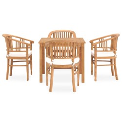 Set da Pranzo da Giardino 5 pz con Cuscini in Massello di Teak