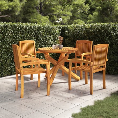 Set da Pranzo per Giardino 5 pz in Legno Massello di Teak