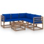 Set Salotto Giardino con Cuscini Blu 6pz Legno Pino Impregnato