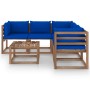 Set Salotto Giardino con Cuscini Blu 6pz Legno Pino Impregnato