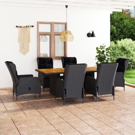 Set Pranzo da Giardino 7pz con Cuscini Polyrattan Grigio Scuro