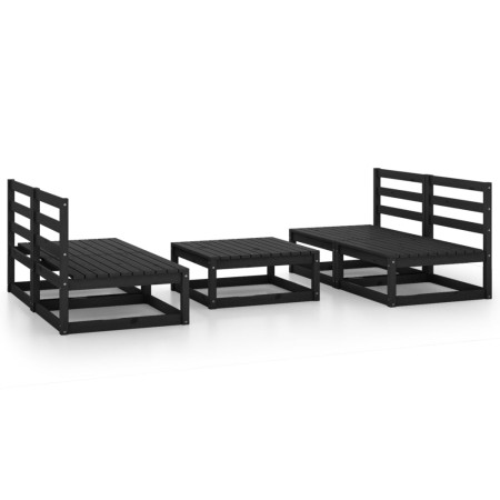 Set Divani da Giardino 5 pz Nero in Legno Massello di Pino