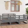 Set Divani da Giardino 6 pz Grigio in Legno Massello di Pino