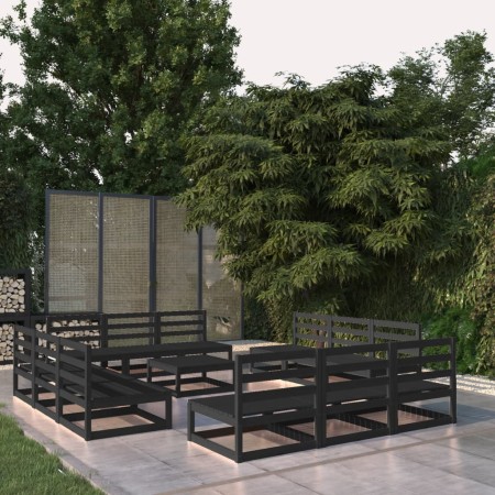 Set Divani da Giardino 13 pz Nero in Legno Massello di Pino