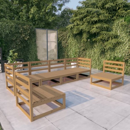 Set Divani da Giardino 6 pz Miele in Legno Massello di Pino