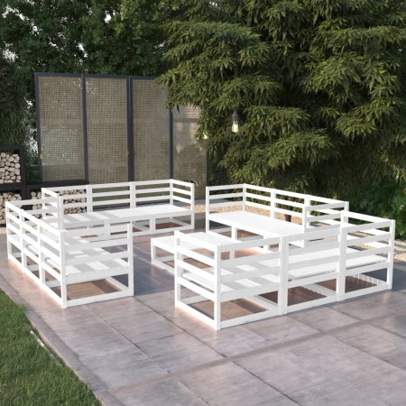 Set Divani da Giardino 13 pz Bianco in Legno Massello di Pino