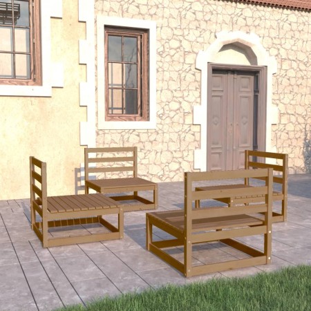 Set Divani da Giardino 4 pz Miele in Legno Massello di Pino