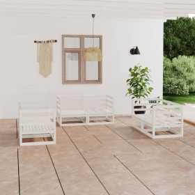 Set Divani da Giardino 6 pz Bianco in Legno Massello di Pino