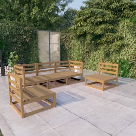 Set Divani da Giardino 5 pz Miele in Legno Massello di Pino