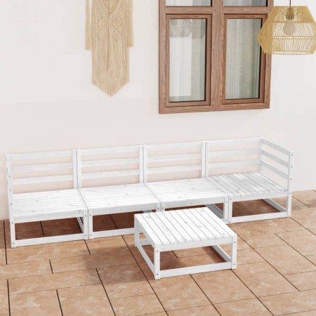 Set Divani da Giardino 5 pz Bianco in Legno Massello di Pino