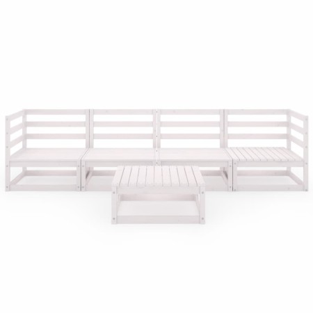 Set Divani da Giardino 5 pz Bianco in Legno Massello di Pino