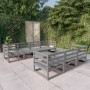 Set Divani da Giardino 8 pz Grigio in Legno Massello di Pino