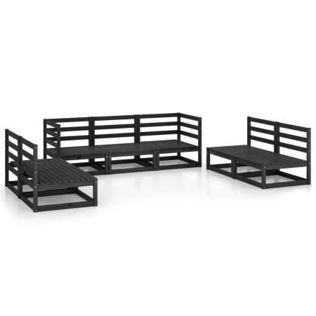 Set Divani da Giardino 7 pz Nero in Legno Massello di Pino