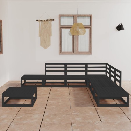 Set Divani da Giardino 8 pz Nero in Legno Massello di Pino