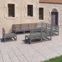 Set Divani da Giardino 9 pz Grigi in Legno Massello di Pino