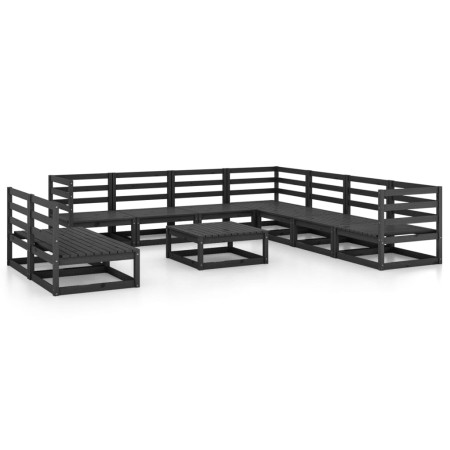 Set Divani da Giardino 10 pz Nero in Legno Massello di Pino