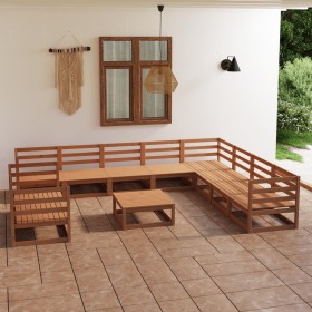 Set Divani da Giardino 11 pz Marrone Miele in Massello di Pino