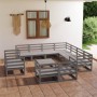 Set Divani da Giardino 12 pz Grigio in Legno Massello di Pino