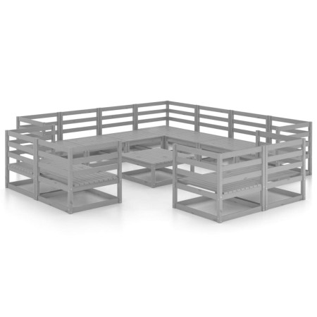 Set Divani da Giardino 12 pz Grigio in Legno Massello di Pino