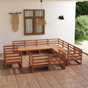 Set Divani da Giardino 11 pz Marrone Miele in Massello di Pino