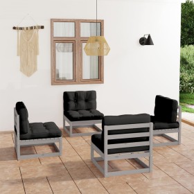 Set Divani da Giardino 4 pz con Cuscini Legno Massello Pino