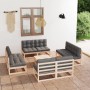 Set Divani da Giardino 9 pz con Cuscini Legno Massello di Pino