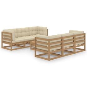 Set Divani da Giardino 7 pz con Cuscini Legno Massello di Pino